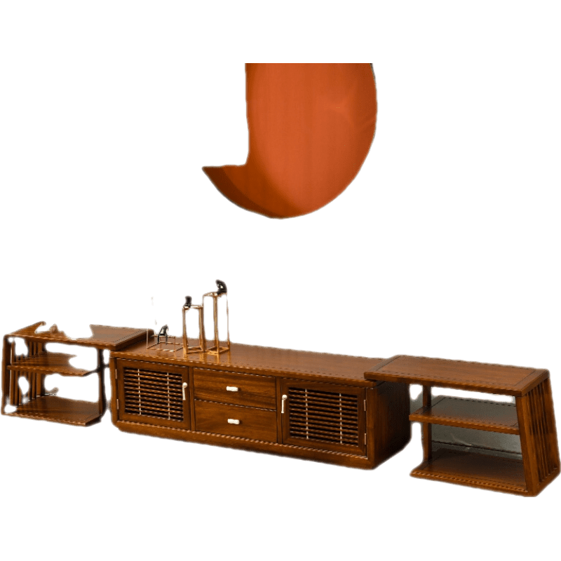 新中式全实木电视柜现代轻奢家用伸缩客厅储物小户型电乌金木矮柜 伸缩电电视柜