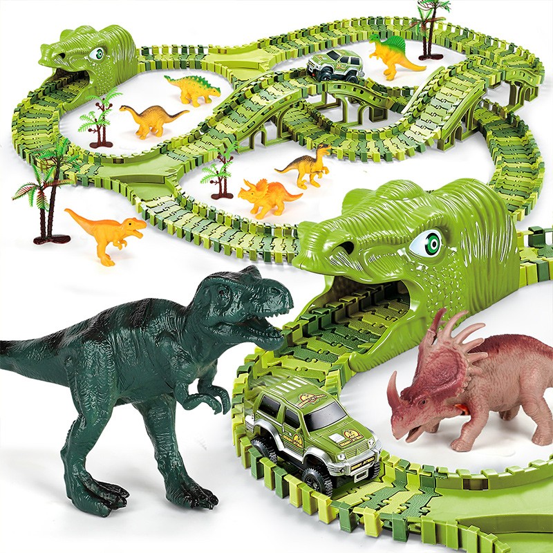 勾勾手（GOUGOUSHOU）儿童恐龙轨道车玩具百变拼装多造型汽车闯关3-6岁男孩玩具 240件套（另配车子*1+树*4+恐龙*8）