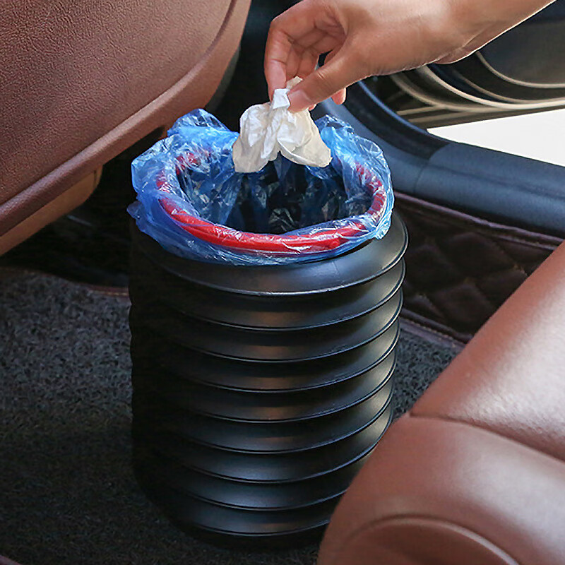 绿盒子 车载垃圾桶可折叠桌面垃圾桶车内雨伞收纳垃圾袋汽车内用前排汽车置物 黑色-1个