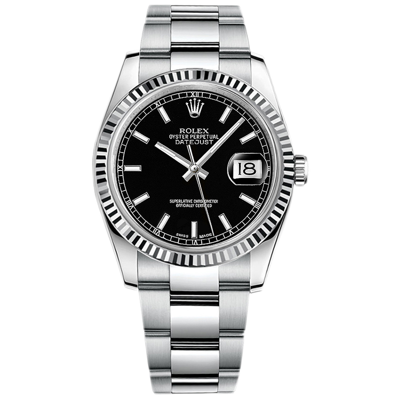 劳力士手表男表日志型18k白金钢自动机械116234二手奢侈品腕表 黑盘