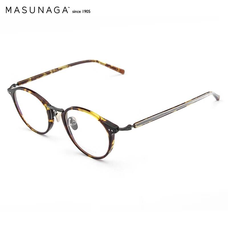 MASUNAGA增永眼镜框 男女复古日本手工制作 圆框钛+板材远近视光学眼镜架GMS-819 #13 玳瑁色 46mm