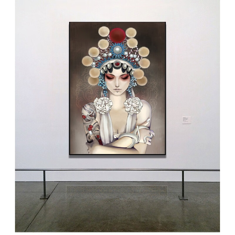 新中式京剧人物 古代美女脸谱 画中国风墙画挂画走廊古典壁画 s-1383