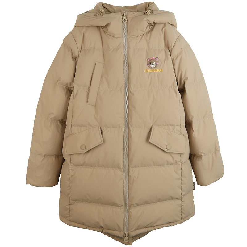 拉拉波波【美拉德】冬季新款小熊刺绣简约女中长款羽绒服外套|cbbd