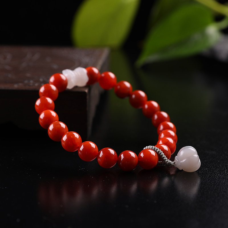 祥祯福珠宝(xiangzhenfu jewelry)南红手链女款diy烟紫莲花台鸭蛋青单