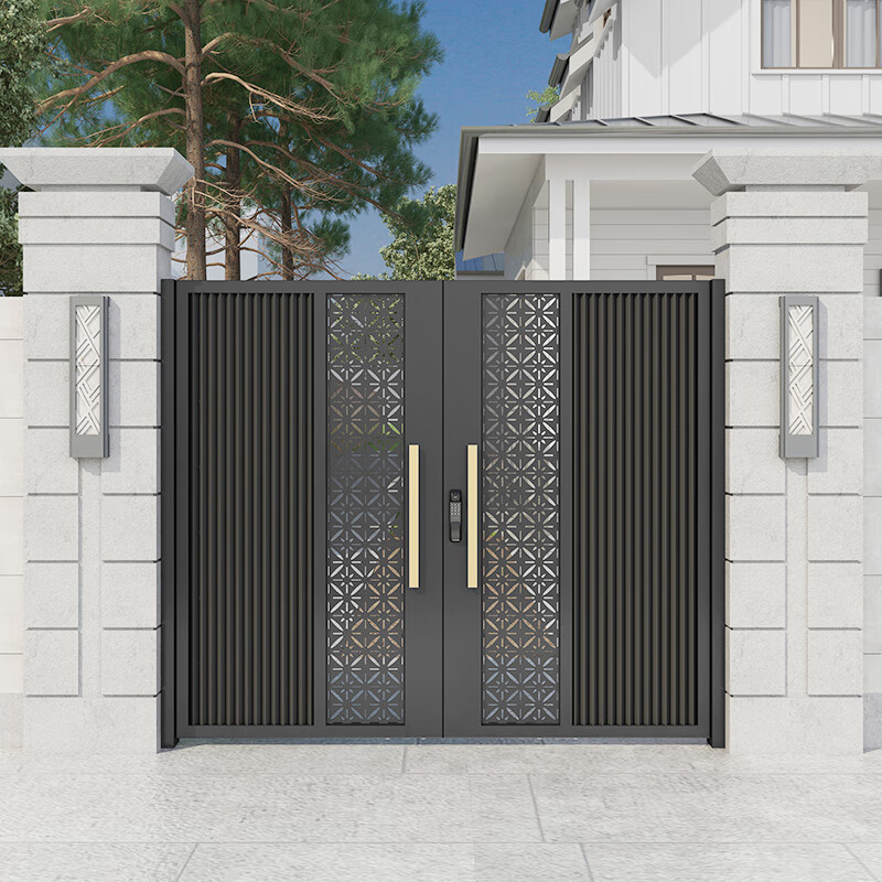 妙普乐别墅铁艺大门 新中式别墅伸缩门铝合金乡村庭院门铁门电动门
