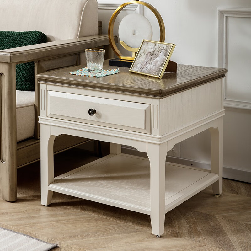 老酋长美式乡村边几角几全实木地中海家具原木电话几小方桌做旧复古双