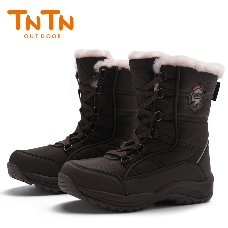TNTN东北雪乡哈尔滨厚底羊毛3M新雪丽保暖绒防寒男女防水雪地靴棉鞋子 摩卡棕 38 偏小请买大1码