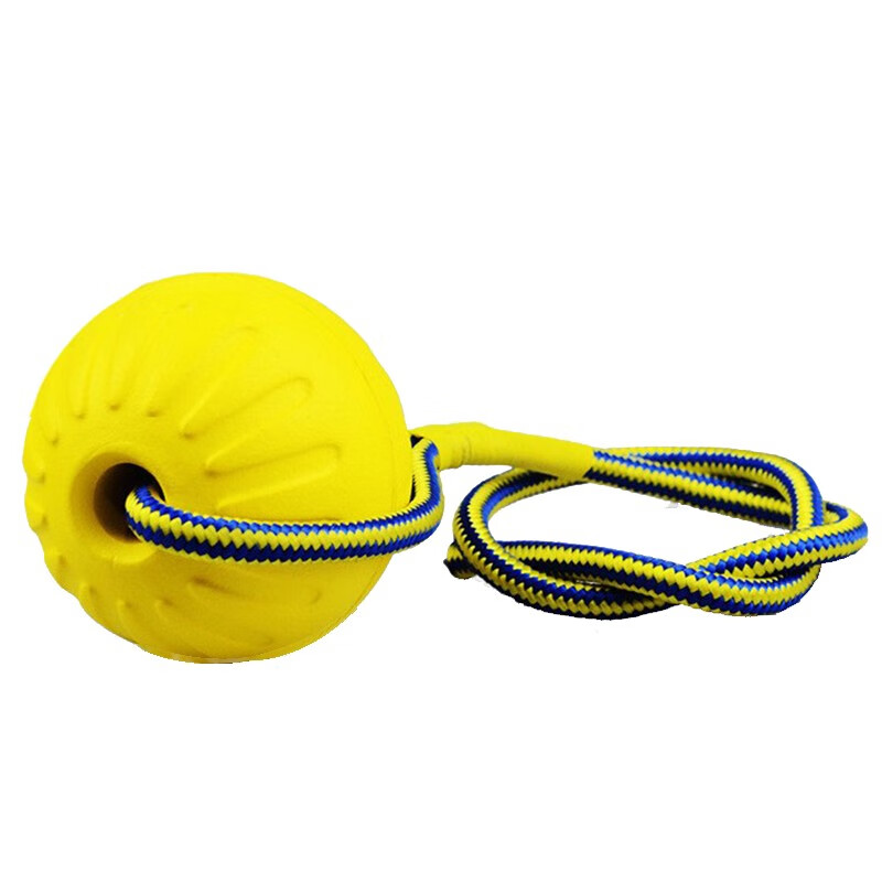 SLPC 狗狗玩具球 耐咬带绳弹力实心球逗狗球金毛拉布拉多训狗玩具球宠物用品 黄色 直径7cm