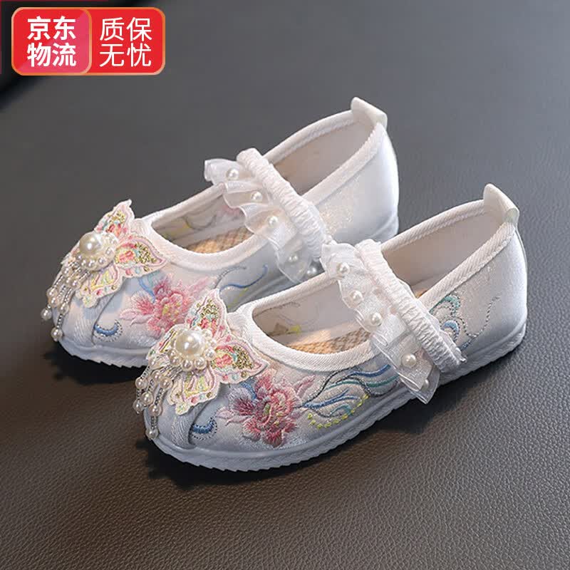 韫舜女童绣花鞋儿童汉服鞋夏网眼中国风古装表演出鞋布鞋 儿童汉服鞋-绣花L18白色 30【内长约18.7】使用感如何?
