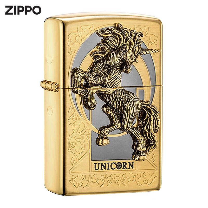 zippo打火机韩版珍藏zbt-1-32b金色黑冰独角兽 520礼物送男友 金色