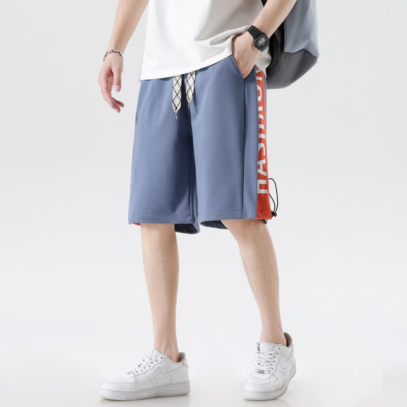 jacktomslee夏季薄款针织短裤男宽松休闲五分裤拼色5分中裤垂感裤脚抽