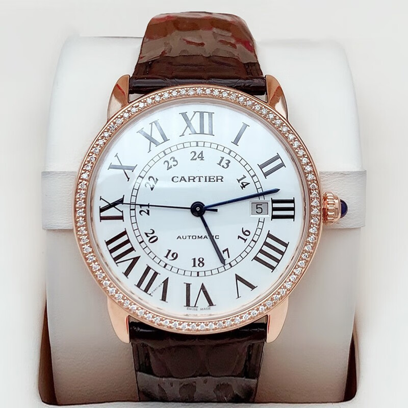 【二手95新】卡地亚cartier皮带男表w6701009自动机械后镶钻日历白面