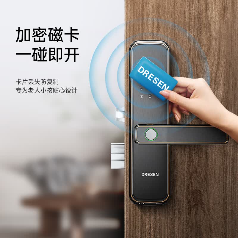 DRESEN智能门锁木门房门锁办公室指纹锁公寓密码门锁民宿智能锁家用 上门安装+5种开锁方式