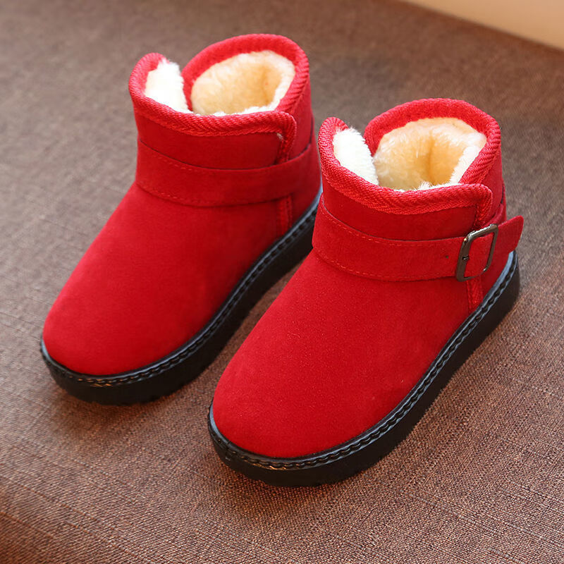 儿童棉鞋女童2020新款冬季加绒宝宝雪地靴男童保暖鞋短靴子 D-01红色 34码/内长20.5cm
