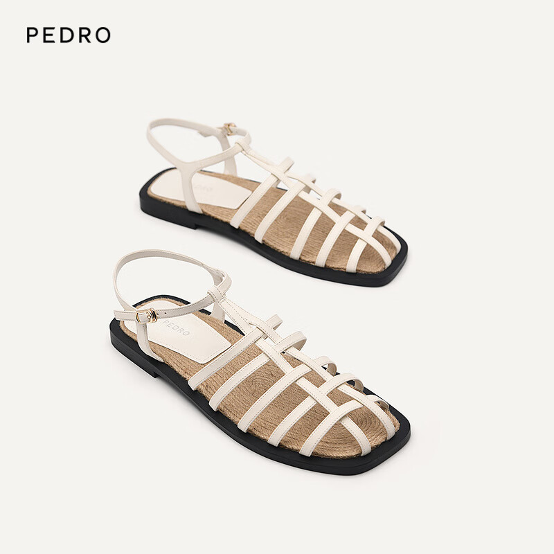 Pedro复古编织罗马凉鞋夏季女鞋PW1-66680012粉白色 36