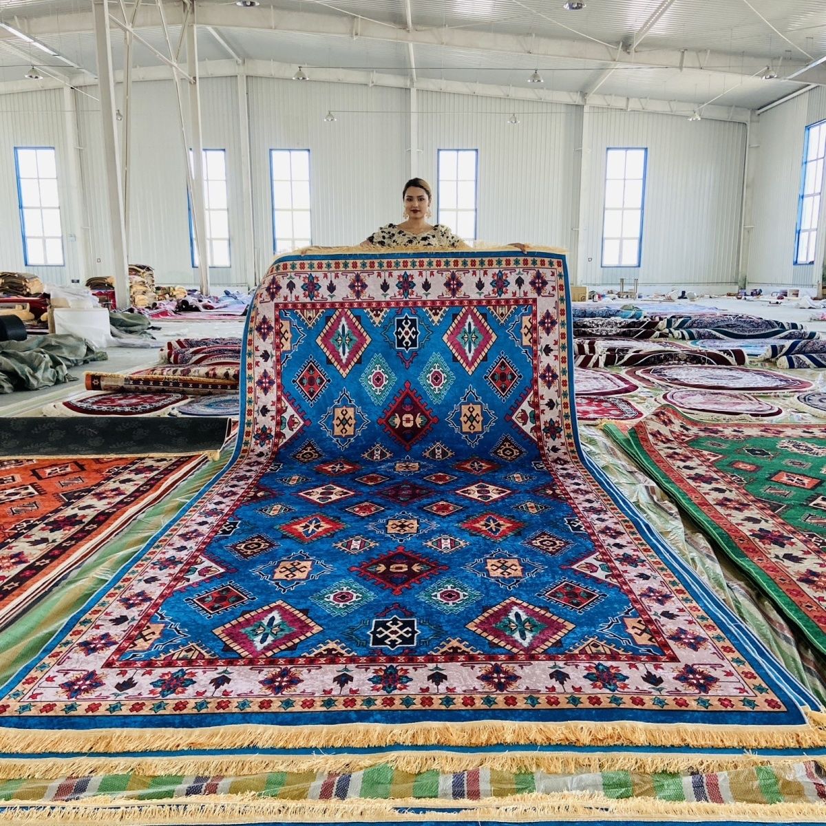 铭汇通新疆手工地毯新疆特色民族风金钻绒蓝色地毯阳台厨房客厅 80*