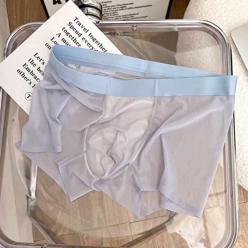 麦磊口红内裤丝滑肤透气无感一片式冰丝3d蜂窝囊男士平角内裤的 冰蓝