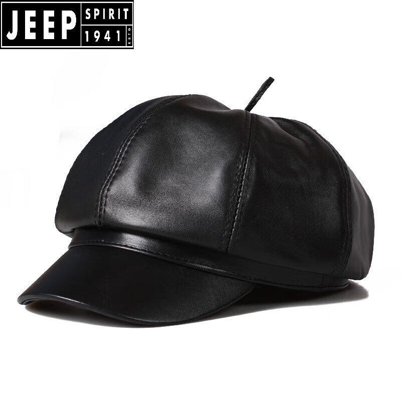 吉普jeep/【高档精品】真皮八角帽子秋冬季男女时尚鸭舌羊皮单层休闲
