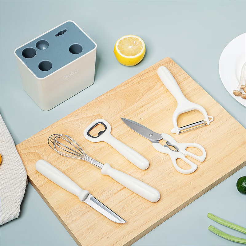 Debo德铂水果刀套装削皮刀水果刀具剪刀瓜刨组合 六件套-白色