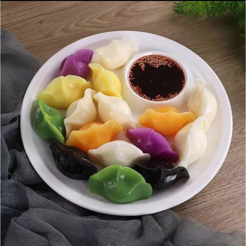 混沌仿真模型基本水饺样品餐饮磨具影视表演拍摄道具仿真菜 五彩水饺