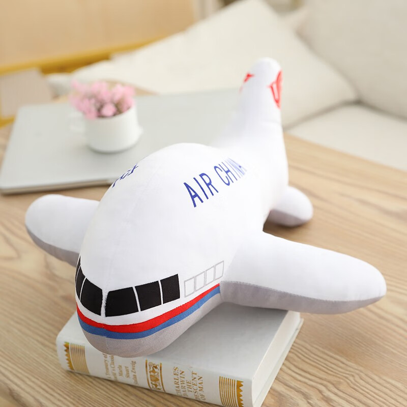 伊咔豆豆航空飞机抱枕毛绒玩具定制仿真模型小飞机玩偶公仔男儿童生日礼物 白色 40厘米