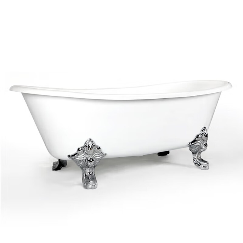 斯博朗（SI BO LANG）法式欧式复古铸铁搪瓷贵妃缸独立式圆形家用情侣深泡陶瓷大浴缸 空缸+银色脚 1.58米