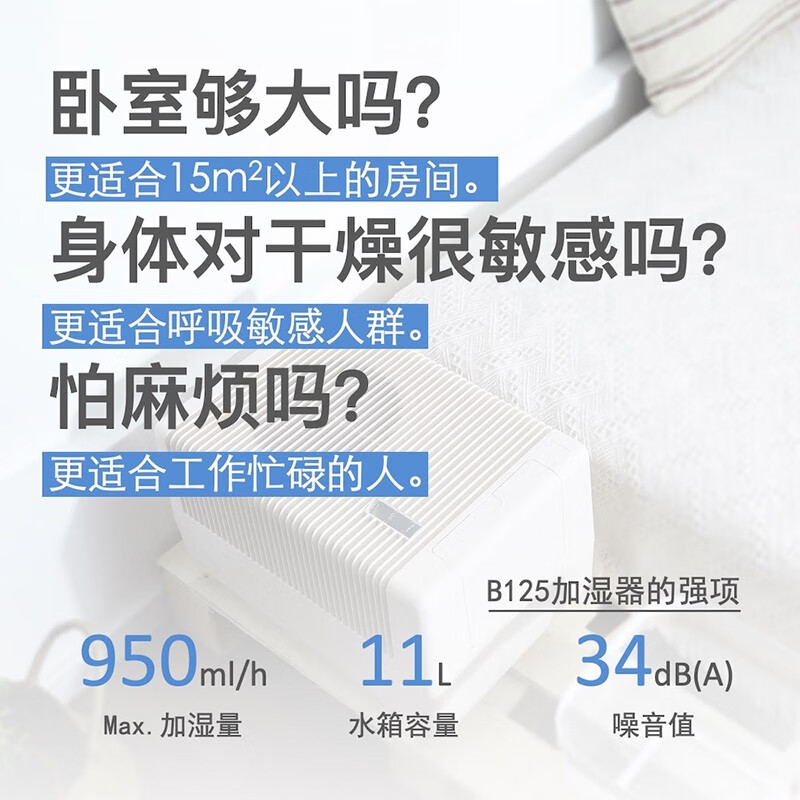 博沃纳(BRUNE)微静音加湿器客厅空调房无雾空气客厅家用上加水母婴德国进口B125 白色