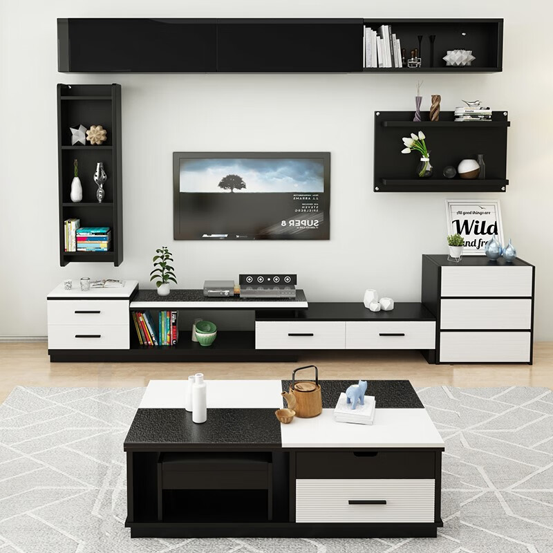 梵思吉电视柜现代简约火烧石伸缩电视柜茶几组合客厅小户型电视机柜地