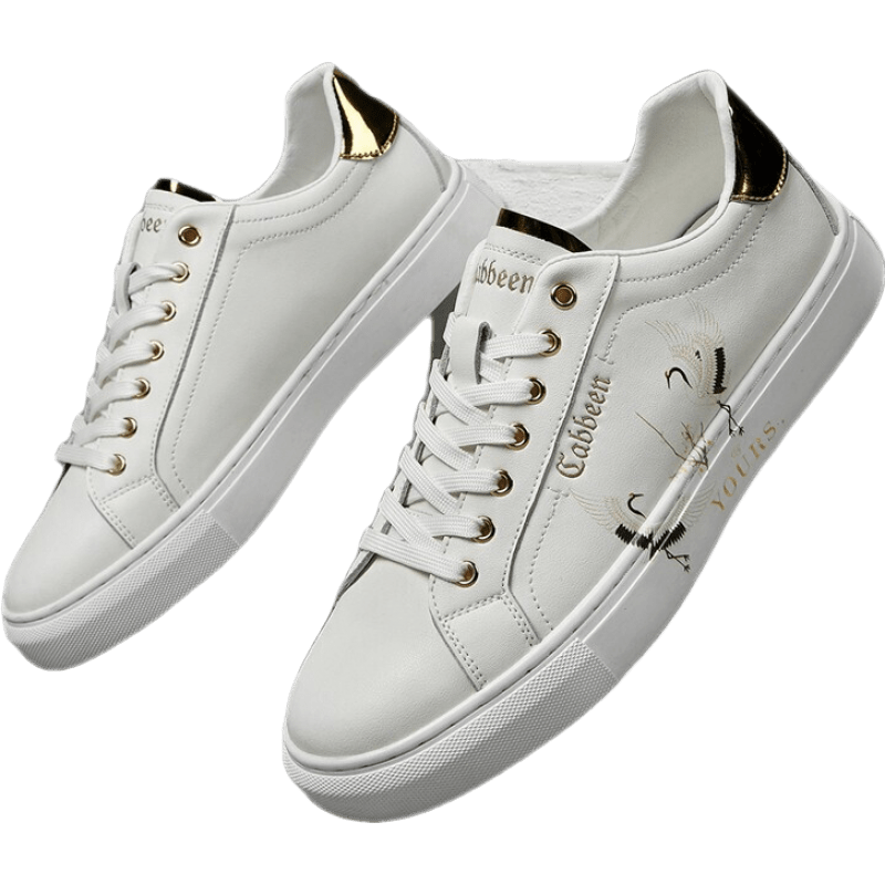 卡賓男鞋春季低幫板鞋男士休閑鞋輕奢國潮仙鶴涂鴉鞋子男百搭小白鞋男 【仙鶴】白色 40
