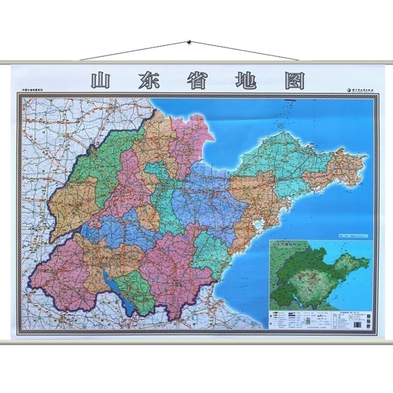 【双面挂图】2020济南地图挂图 山东省地图挂图 正反面印刷 挂绳1.4米
