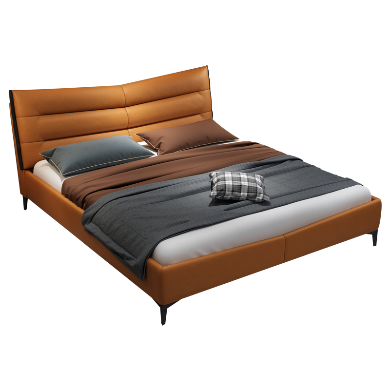 奥左 床 意式轻奢极简真皮双人床北欧实木框架头层牛皮1.8米1.5米大软包主卧婚房床 实木架子床 1.8*2米意式轻奢真皮床【升级进口松木框架】