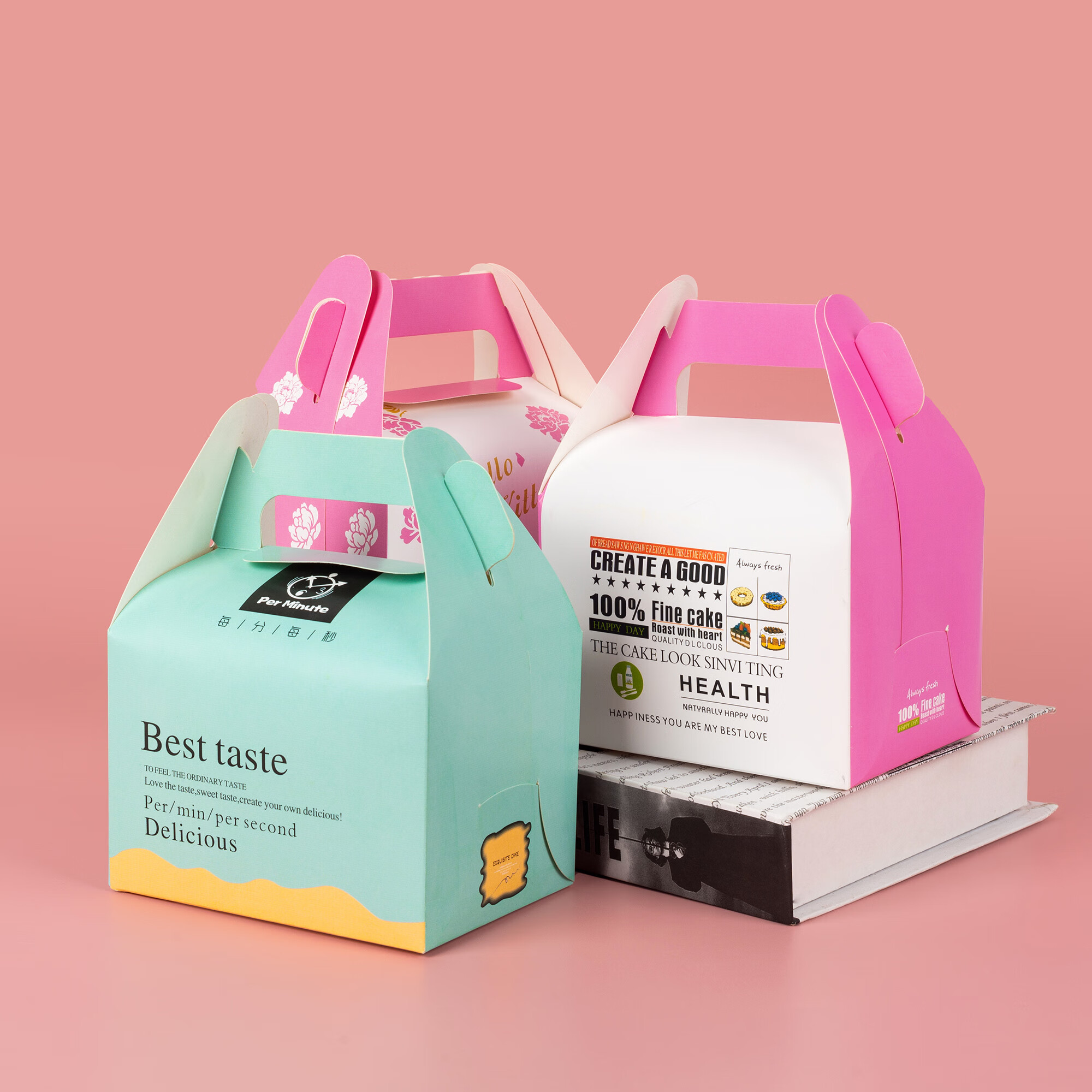 万园琦慕斯包装盒手提西点切块包装小食品一次性打包盒子100个 红色