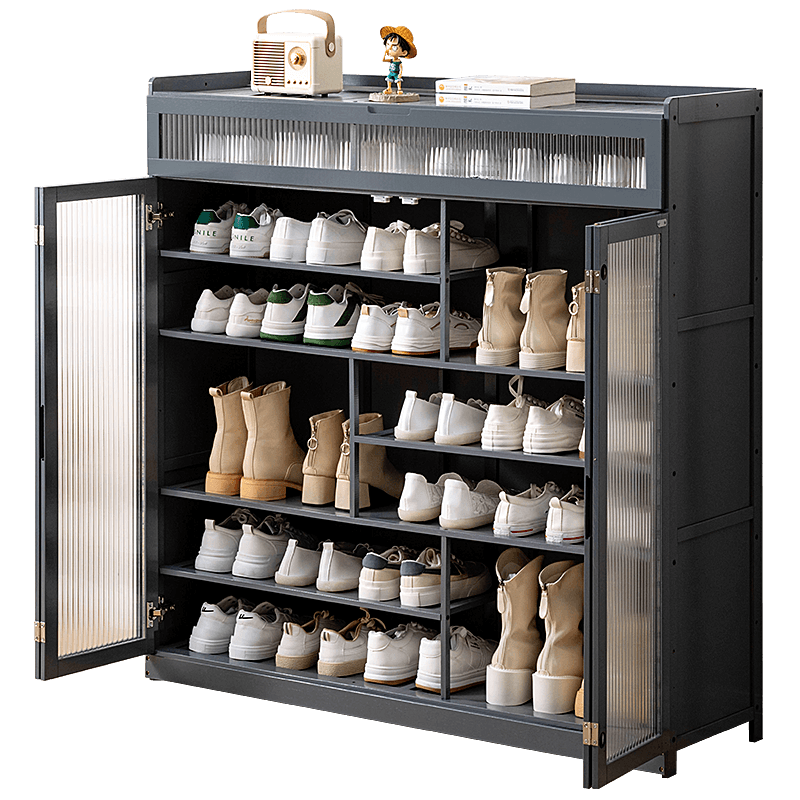 淘之良品多层翻门大鞋柜客厅门口简易玄关柜子家用实木带门防尘鞋架子超薄楠竹大容量换鞋凳穿鞋凳门厅柜 【长虹透明门】二门-5层