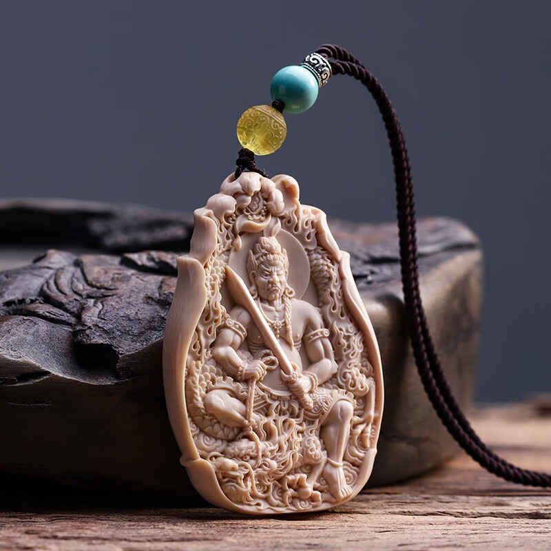 木普森 猛犸象牙雕精品不动明王本命佛吊坠男挂件饰品送礼佳品 不动