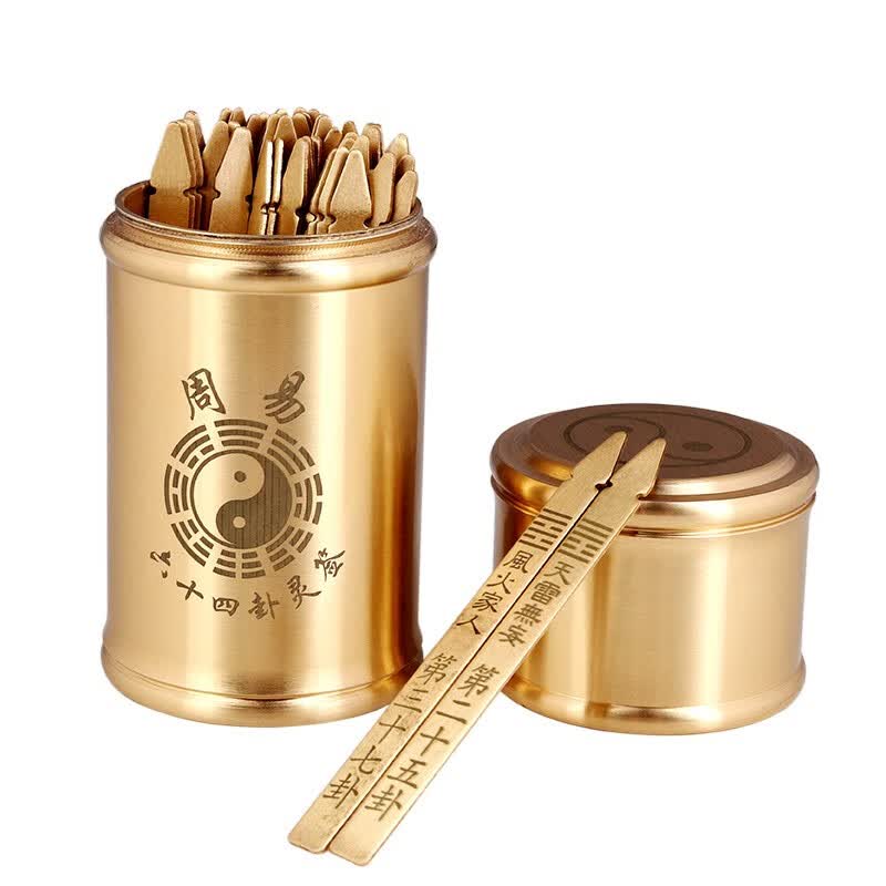 聚缘阁签筒周易经六十四卦铜签筒摆件八卦工具求签摇卦筒铜钱卦签桶卦