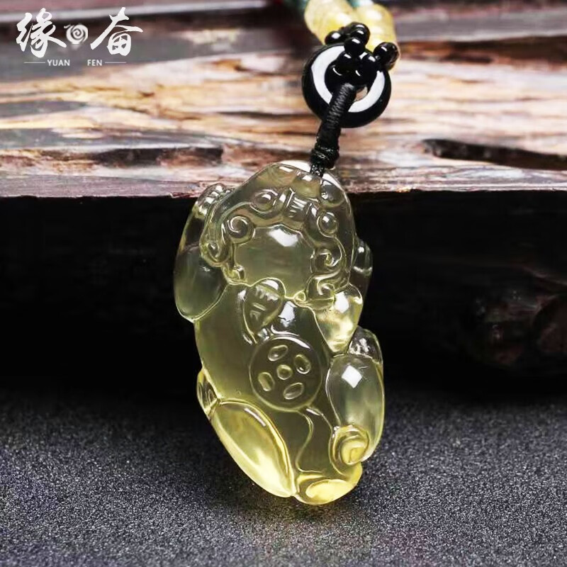 青旋黄水晶背上一钱貔貅吊坠黄色皮丘项链吞金兽挂坠男女饰品 配图片