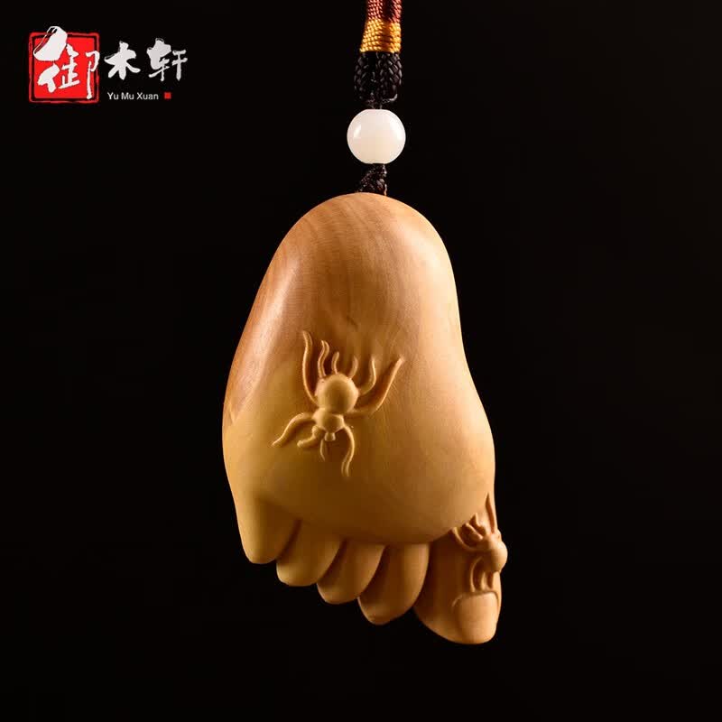 御木轩小叶黄杨木雕刻知足常乐手把件家居饰品汽车挂件脚丫实木把玩件