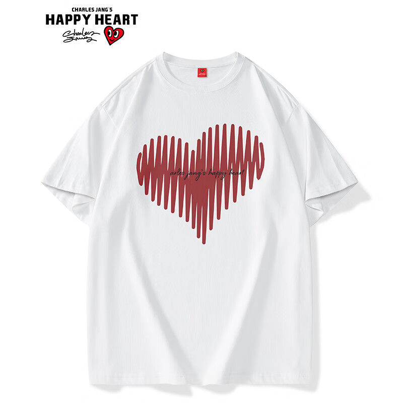 查尔斯桃心t恤男女同款 心型印花纯色简约风夏季情侣打底衫短袖 白色