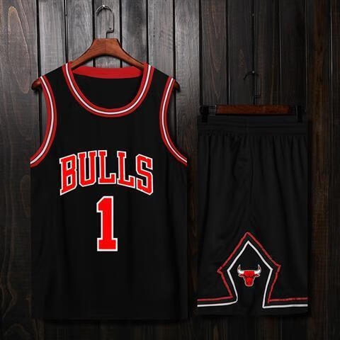 服男女儿童套装23号乔d球衣1号罗斯队服diy定制球服 公牛黑色1号罗斯