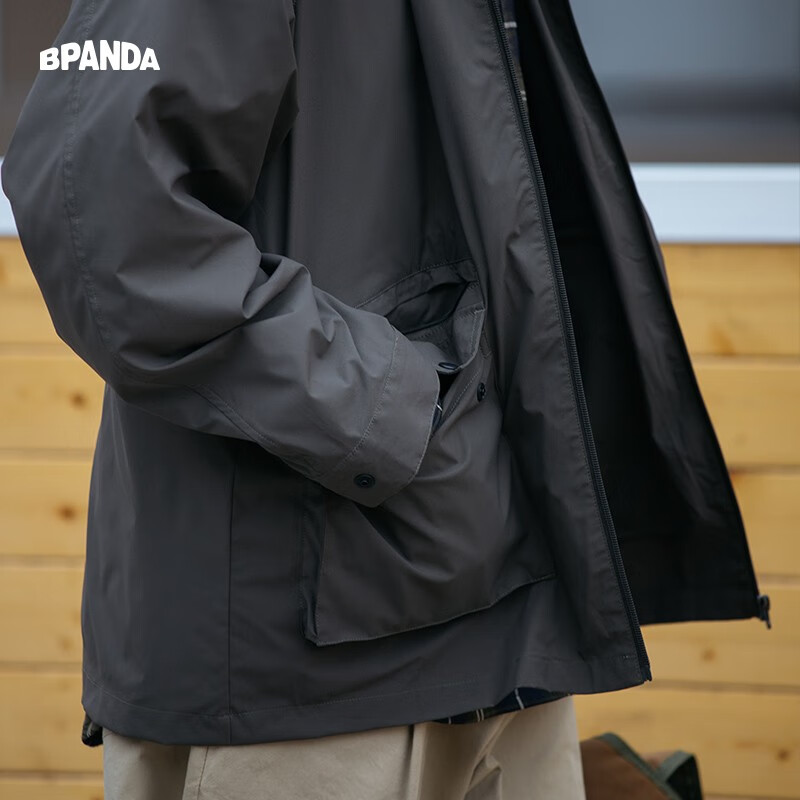 熊猫·本防晒衣男夏季户外薄款宽松男装潮流夹克可拆卸连帽防晒外套 A黑橄榄 M