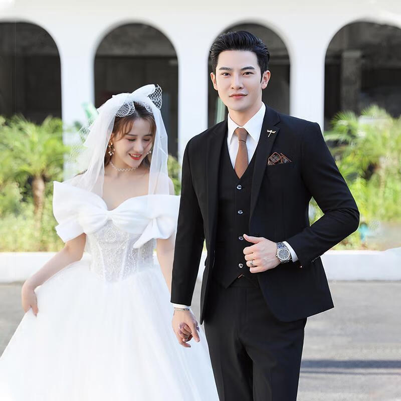 sunwisess西服套装男结婚礼服2023新款新正装修身款小西装三件套婚纱