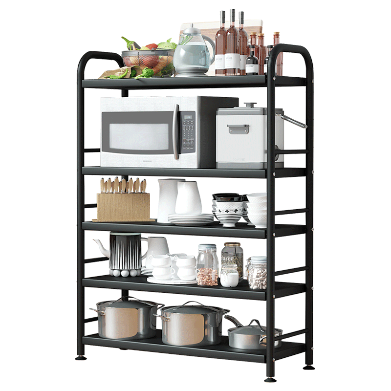 乐活时光 厨房置物架落地收纳架浴室卫生间储物架家用微波炉烤箱架超市仓库货架 典雅5层-【长90*宽35*高125cm】双边护栏