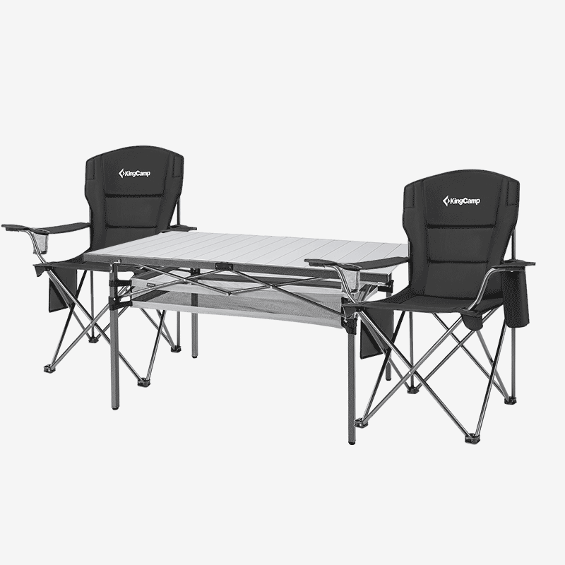 KingCamp户外桌椅套装 庭院阳台铝合室外桌便携式折叠椅烧烤野餐露营桌椅广告宣传摆摊桌椅KC2141套装 2椅1桌