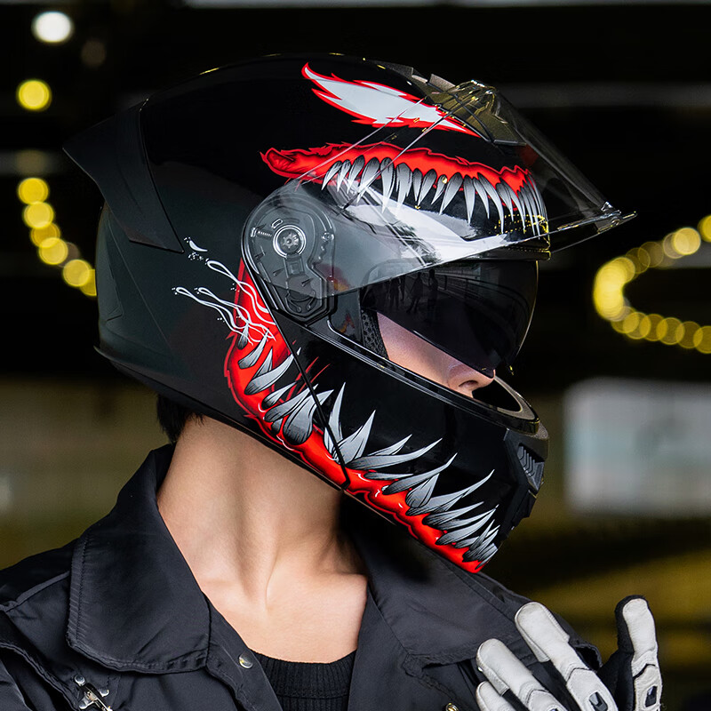 劲悦途3C认证摩托车头盔男 冬季保暖电动车揭面盔 女四季通用安全帽 909毒刺哑黑