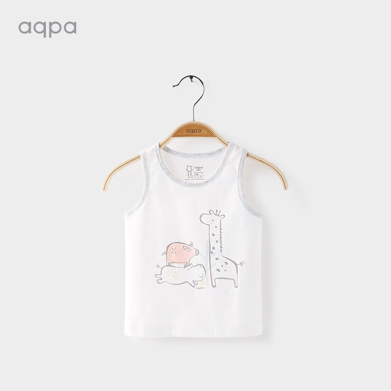 aqpa男女宝宝背心夏季儿童无袖坎肩薄款新生婴儿纯棉上衣卡通  白底小象长颈鹿（片印） 90cm