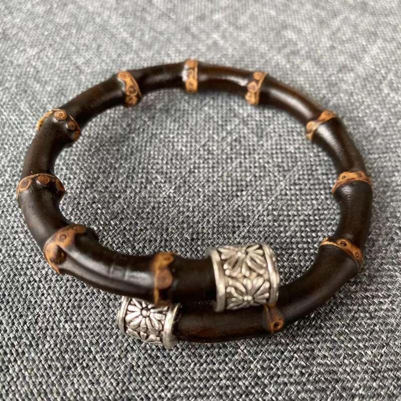 晗遐紫竹藤手镯紫竹根手环黑玉竹子鸡血藤鞭交叉款手工男女 手围14cm