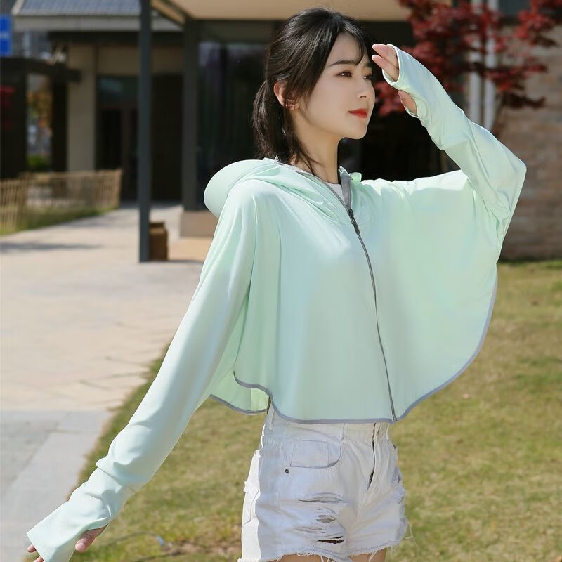 防晒衣女外穿时尚新款冰丝紫外线骑开车宽松常规轻薄年轻防晒服 冰丝加长帽-粉色 L码【适合80-140斤】