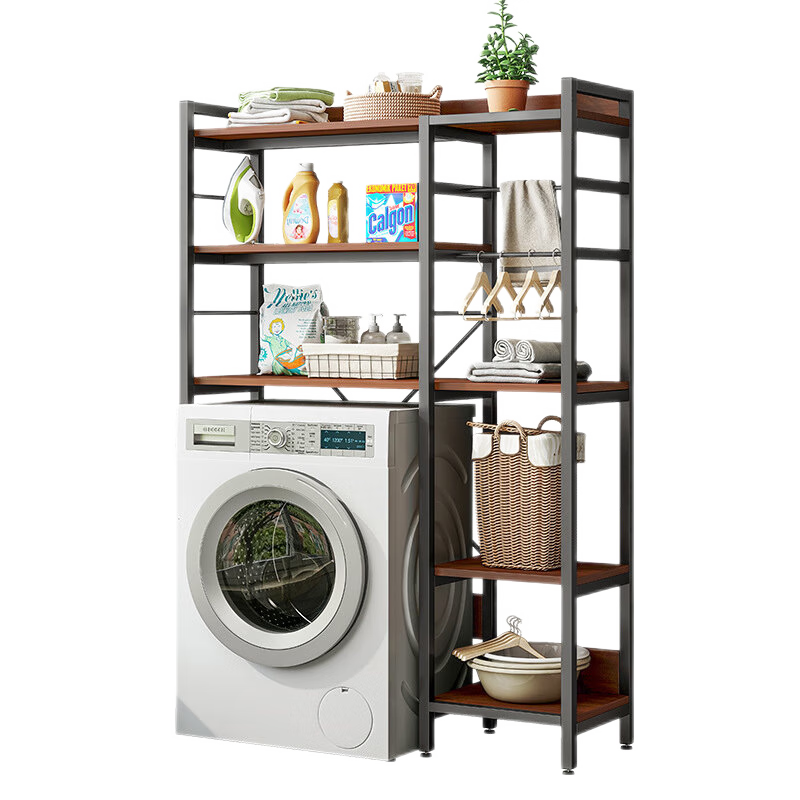 纳丽雅(Naliya)洗衣机置物架落地多层阳台多功能滚筒式通用洗衣机架卫生间置物架 68x34X170-赛衫木+白架(双层适用滚筒)