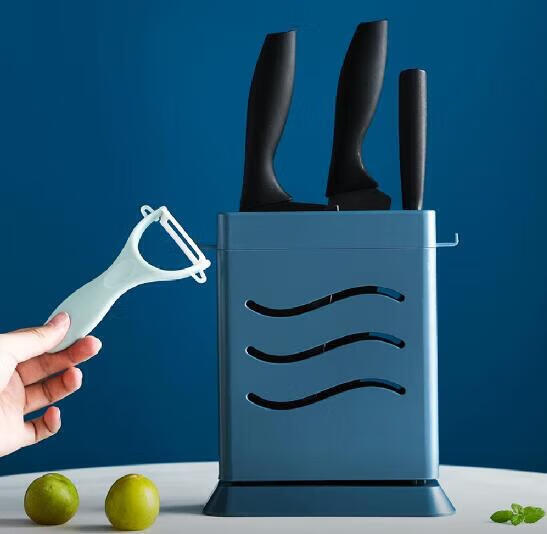厨房刀架家用沥水刀具收纳架 塑料刀座置物架架插刀架 深蓝色 19.9元