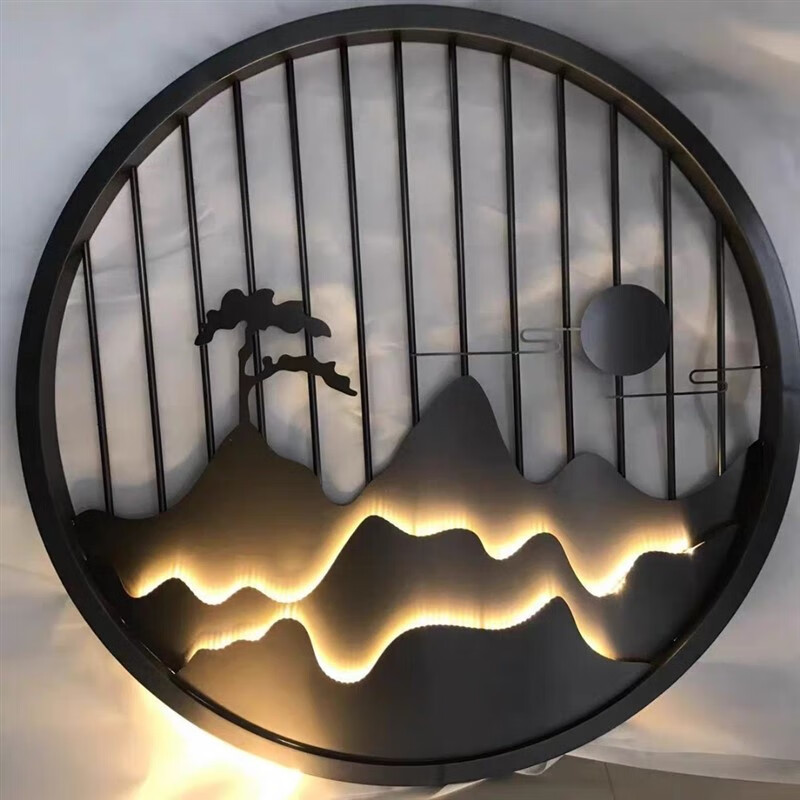 麟酷 不锈钢假山背景墙 不锈钢屏风圆形假山嵌入式金属铝雕新中式玄关